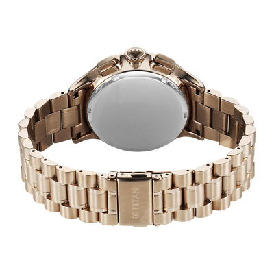 Titan Classique Anthracite Dial Gold Stainless Steel Strap Chronograph Watch for Men
