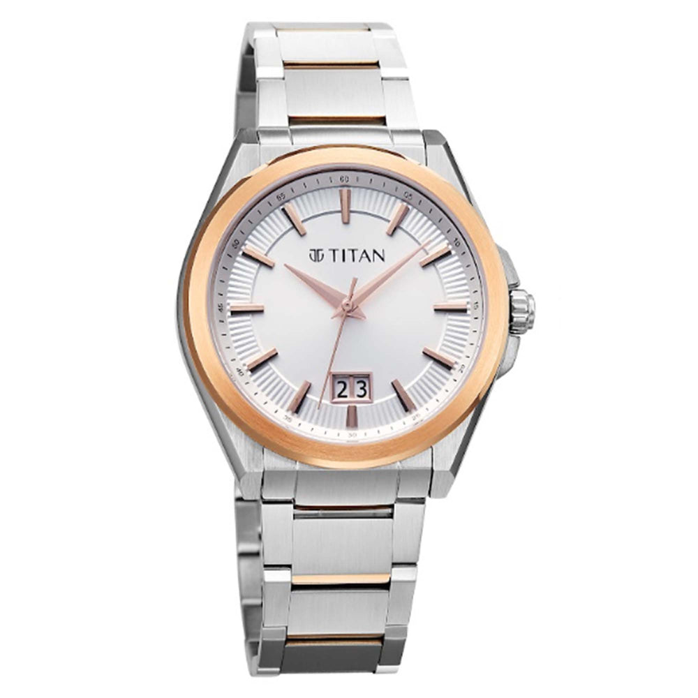 Titan Silver Dial Stainless Steel Strap Analog with Date Watch for Men