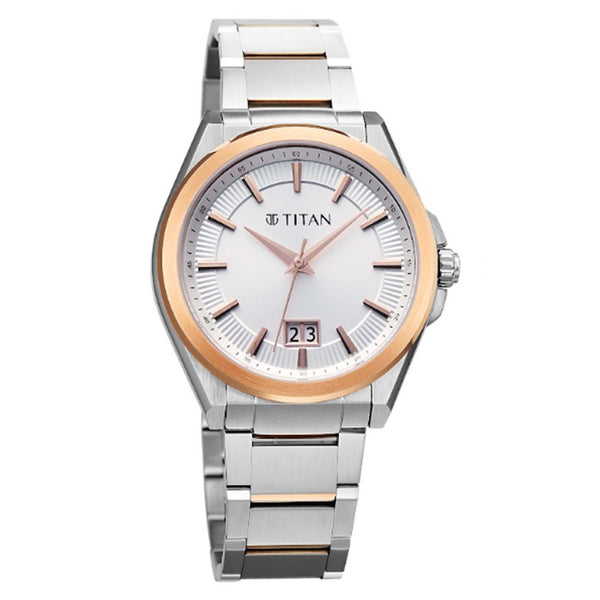 Titan Silver Dial Stainless Steel Strap Analog with Date Watch for Men