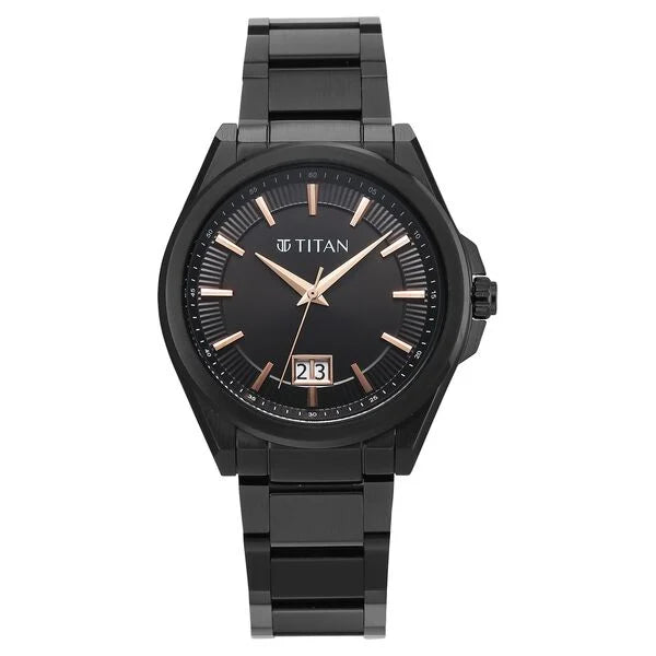 Titan Classique Big Date Analog with Black Dial Black Stainless Steel Strap Watch for Men