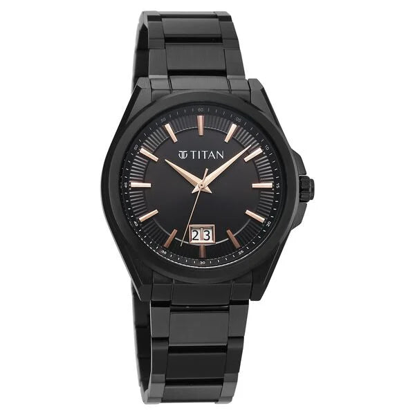Titan Classique Big Date Analog with Black Dial Black Stainless Steel Strap Watch for Men