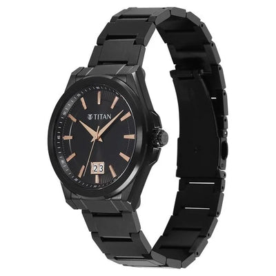 Titan Classique Big Date Analog with Black Dial Black Stainless Steel Strap Watch for Men