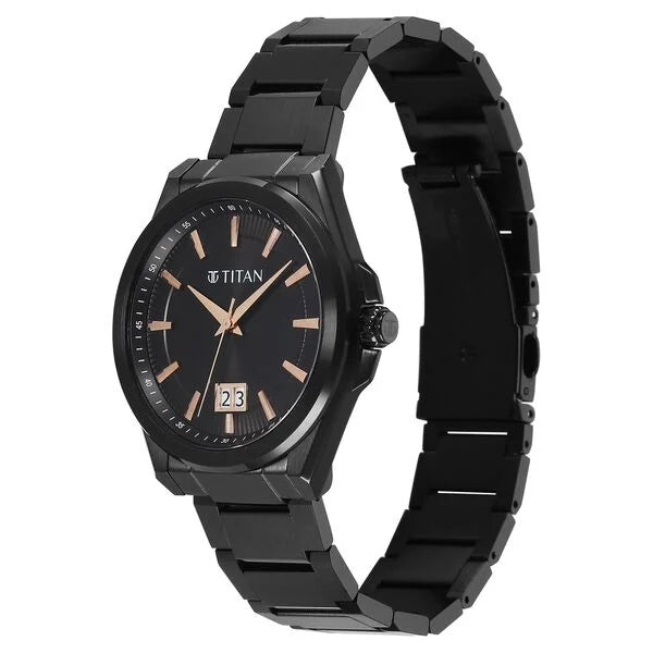 Titan Classique Big Date Analog with Black Dial Black Stainless Steel Strap Watch for Men