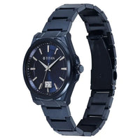 Titan Clsq Big Date Blue Round Dial Stainless Steel Strap Watch For Men