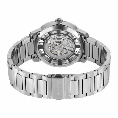 Titan Black Dial Silver Stainless Steel Strap Skeletal Automatic Watch for Men