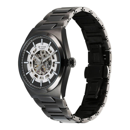 Titan Nexus Skeletal Automatic Analog with Gun Dial Gun Stainless Steel Strap Watch for Men