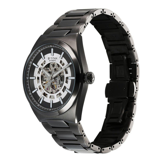 Titan Nexus Skeletal Automatic Analog with Gun Dial Gun Stainless Steel Strap Watch for Men