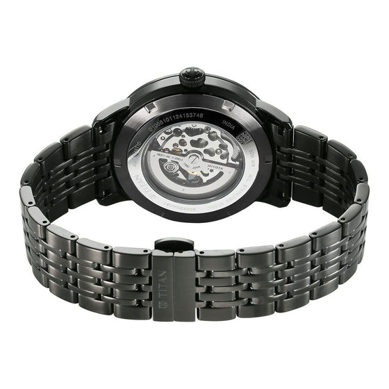 Titan Phoenix Skeletal Automatic Analog with Gun Dial Black Stainless Steel Strap Watch for Men