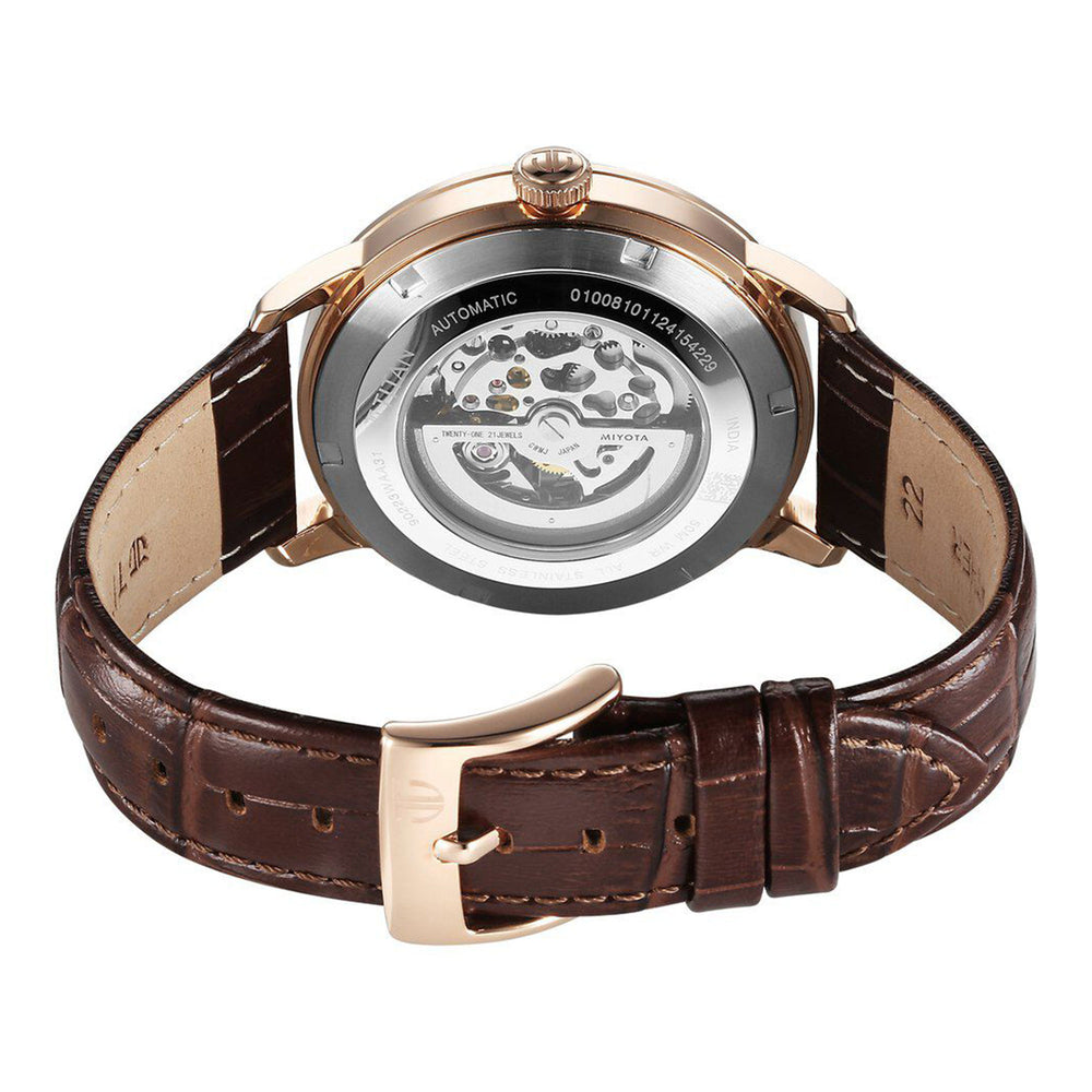 Titan Phoenix Skeletal Automatic Analog with Gun Dial Brown Leather Strap Watch for Men