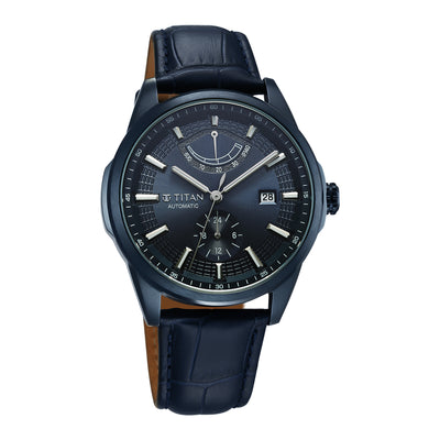 Titan Blue Dial Leather Strap Concealed Automatic Watch for Men