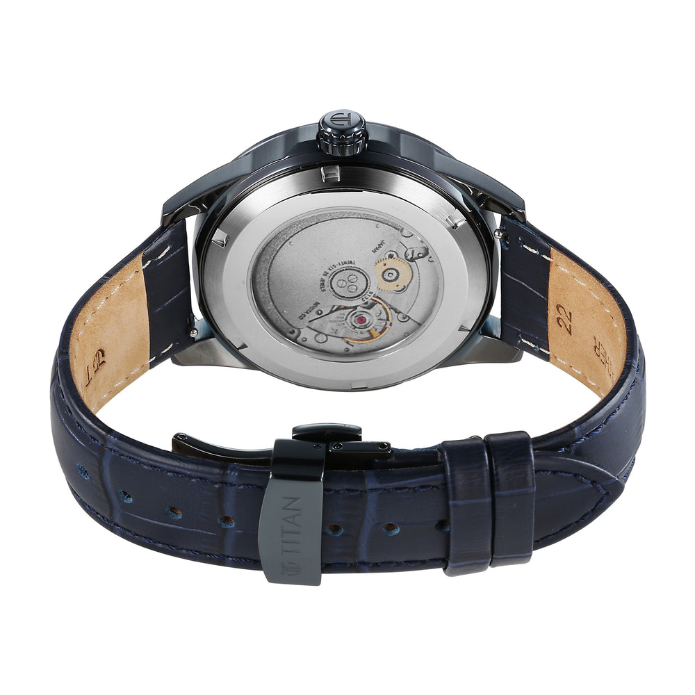 Titan Blue Dial Leather Strap Concealed Automatic Watch for Men