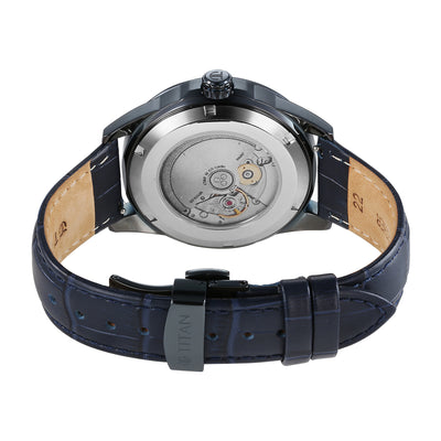 Titan Blue Dial Leather Strap Concealed Automatic Watch for Men