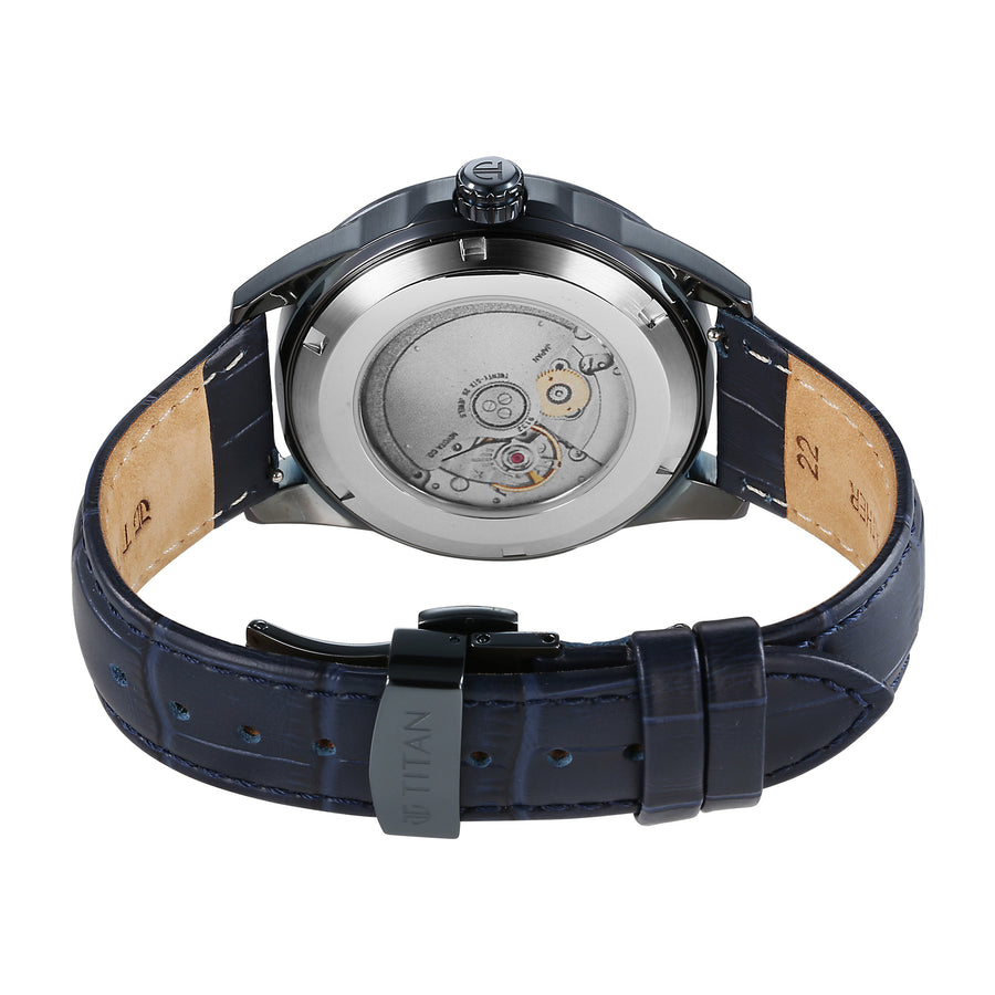 Titan Blue Dial Leather Strap Concealed Automatic Watch for Men
