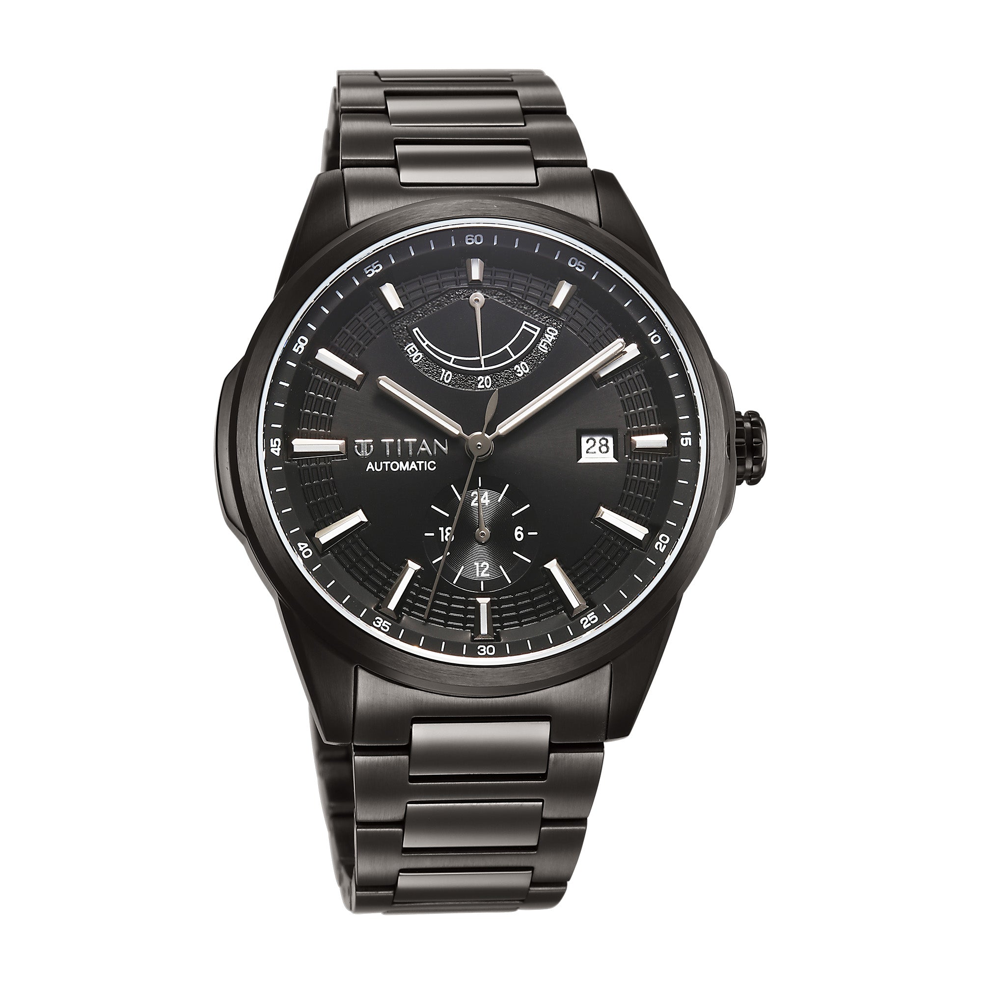 Titan Black Dial Stainless Steel Strap Concealed Automatic Watch for Men