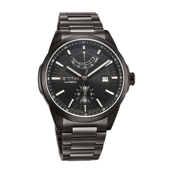 Titan Black Dial Stainless Steel Strap Concealed Automatic Watch for Men