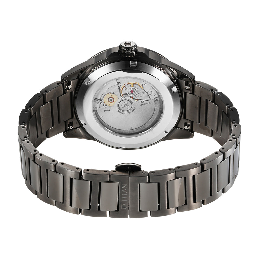Titan Black Dial Stainless Steel Strap Concealed Automatic Watch for Men