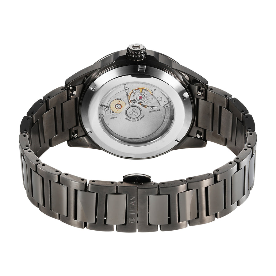 Titan Black Dial Stainless Steel Strap Concealed Automatic Watch for Men