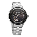 Titan Black Dial Silver Stainless Steel Strap Open Heart Automatic Watch for Men
