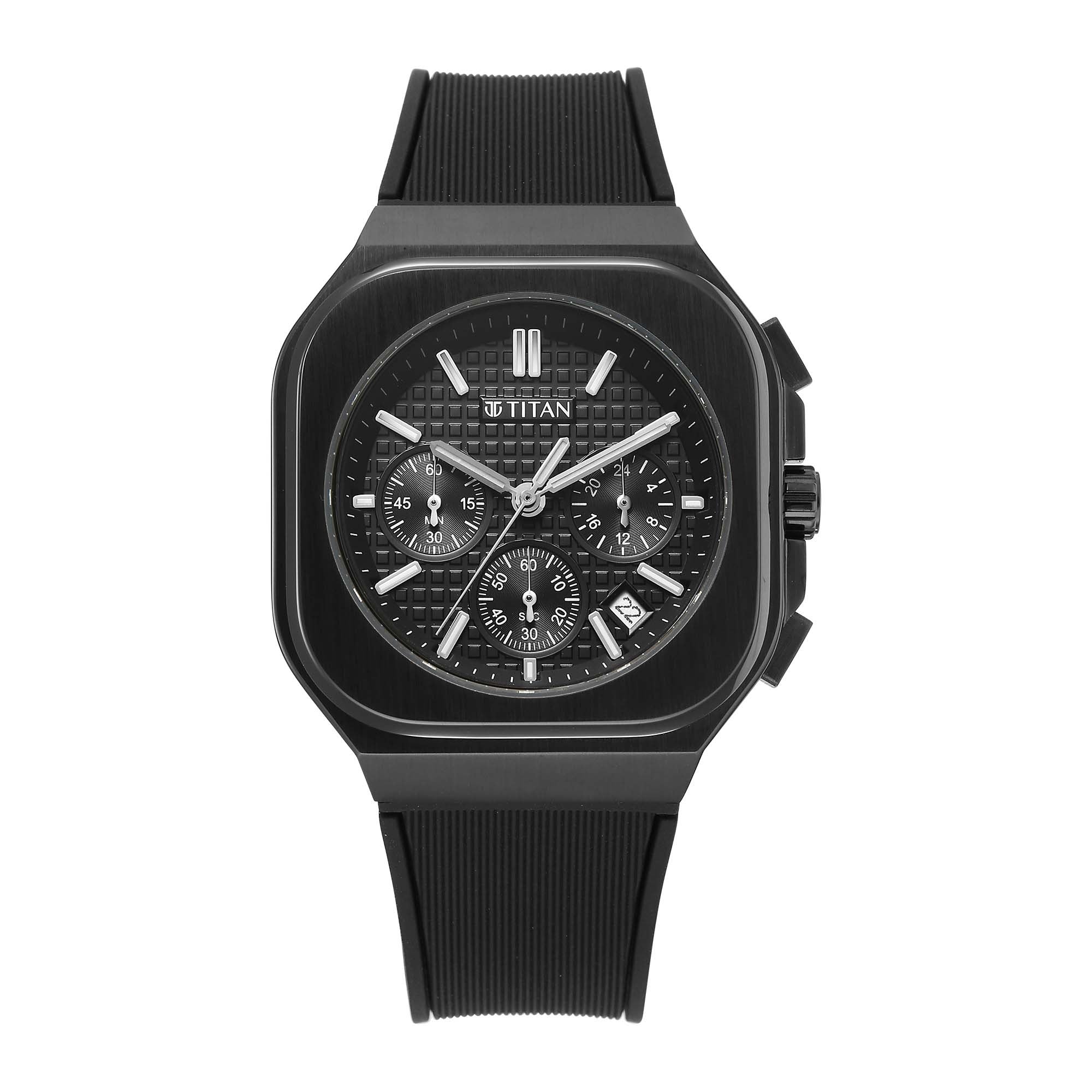 Titan Octane Black Dial Silicone Strap Multifunction Watch for Men