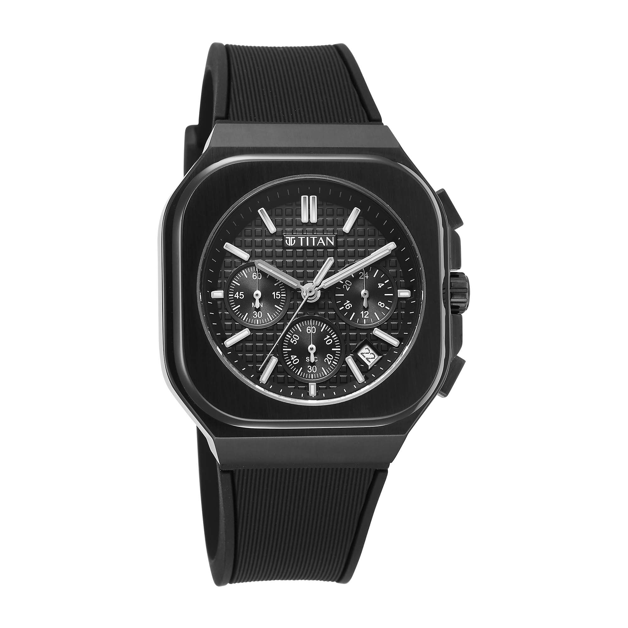 Titan Octane Black Dial Silicone Strap Multifunction Watch for Men