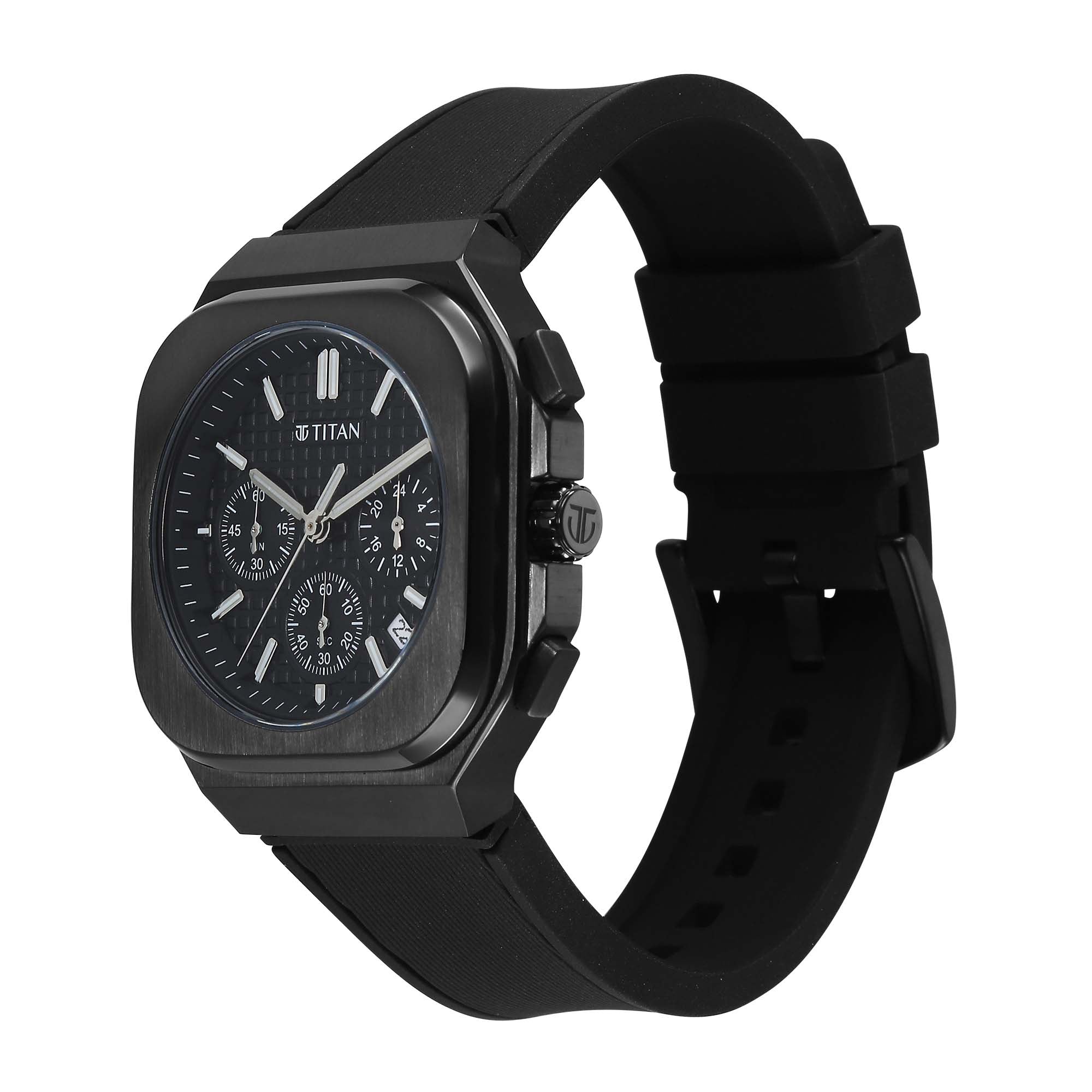 Titan Octane Black Dial Silicone Strap Multifunction Watch for Men
