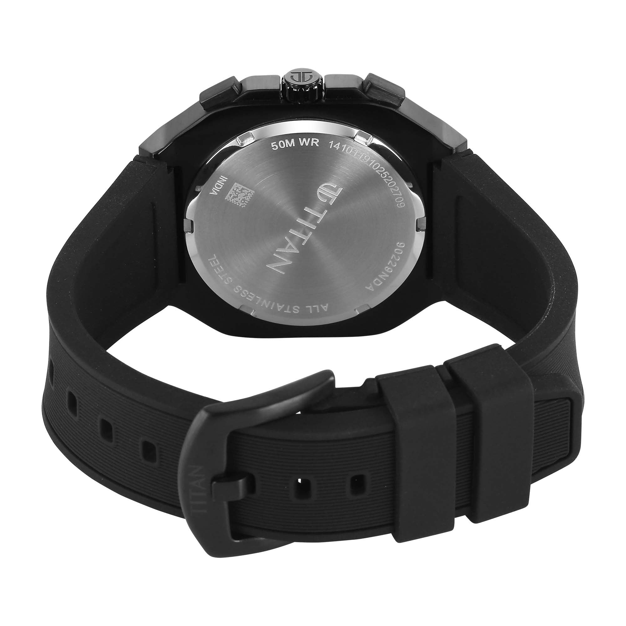 Titan Octane Black Dial Silicone Strap Multifunction Watch for Men