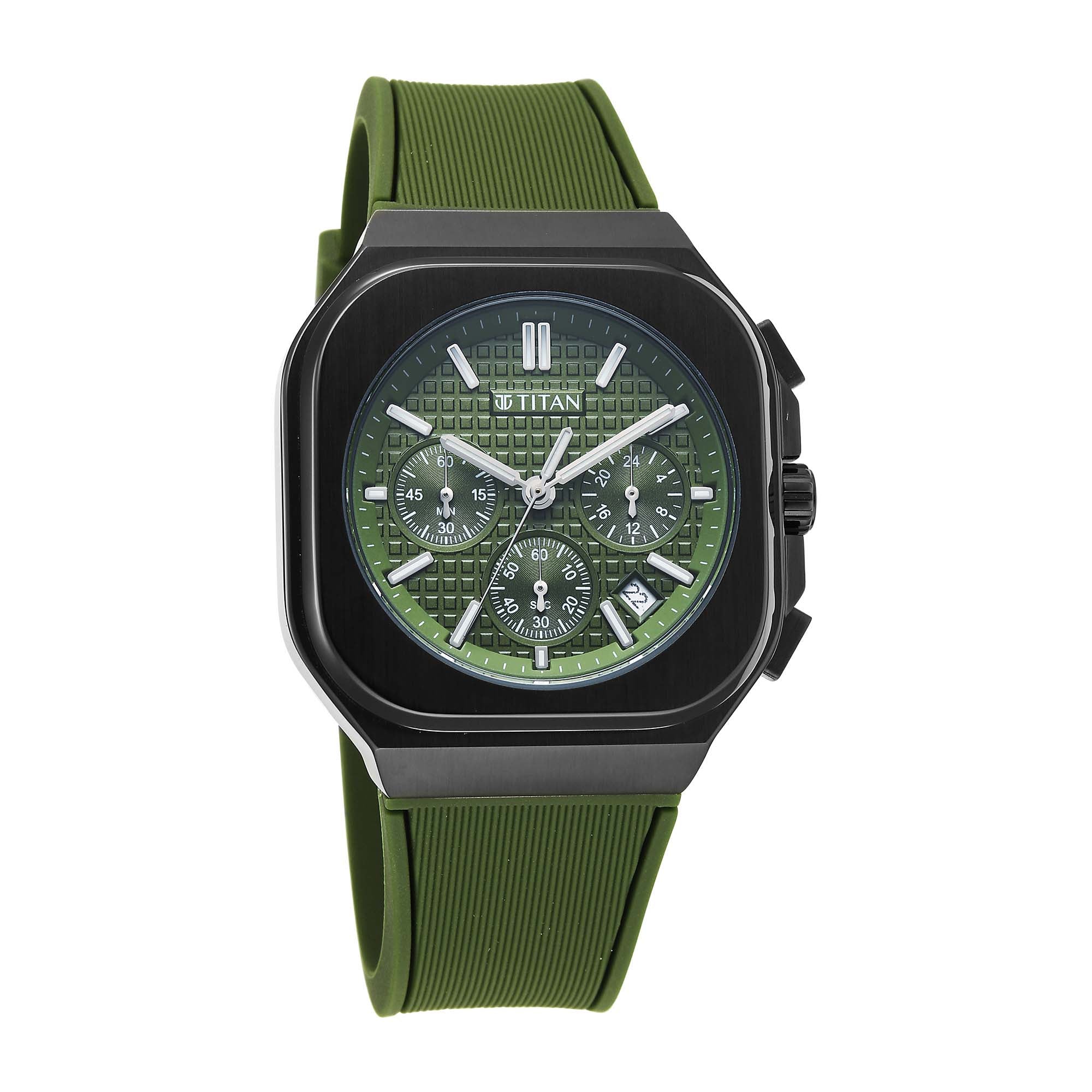 Titan Octane Green Dial Silicone Strap Multifunction Watch for Men