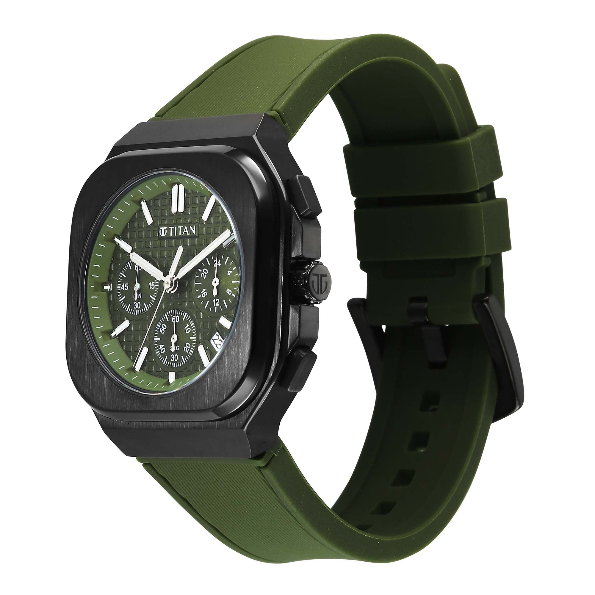 Titan Octane Green Dial Silicone Strap Multifunction Watch for Men