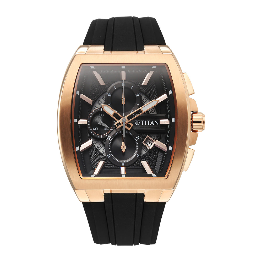 Titan Sport Black Rectangle Dial Silicone Strap Multifunction Watch For Men