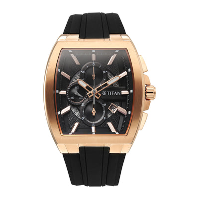 Titan Sport Black Rectangle Dial Silicone Strap Multifunction Watch For Men