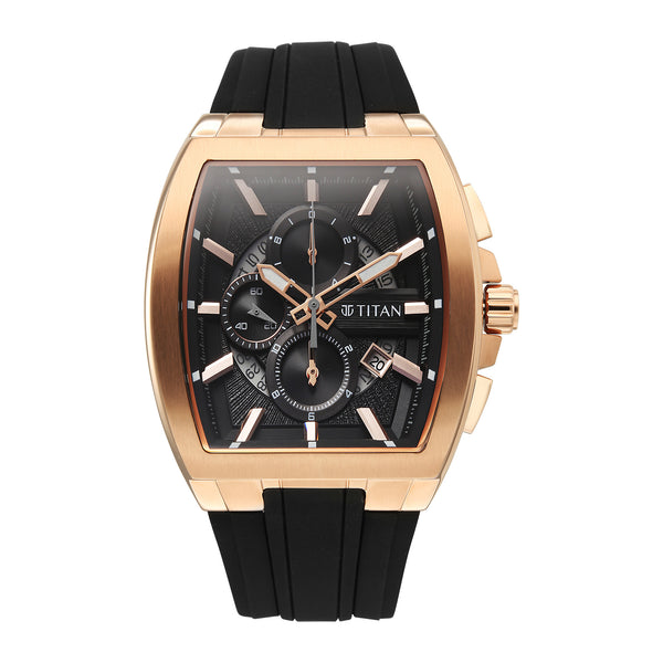 Titan Sport Black Rectangle Dial Silicone Strap Multifunction Watch For Men