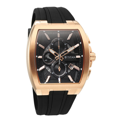 Titan Sport Black Rectangle Dial Silicone Strap Multifunction Watch For Men