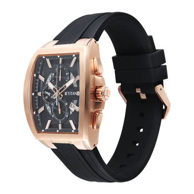 Titan Sport Black Rectangle Dial Silicone Strap Multifunction Watch For Men