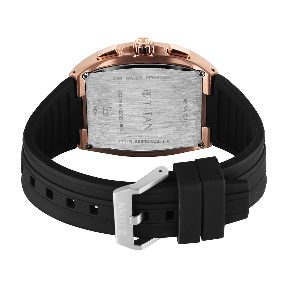 Titan Sport Black Rectangle Dial Silicone Strap Multifunction Watch For Men