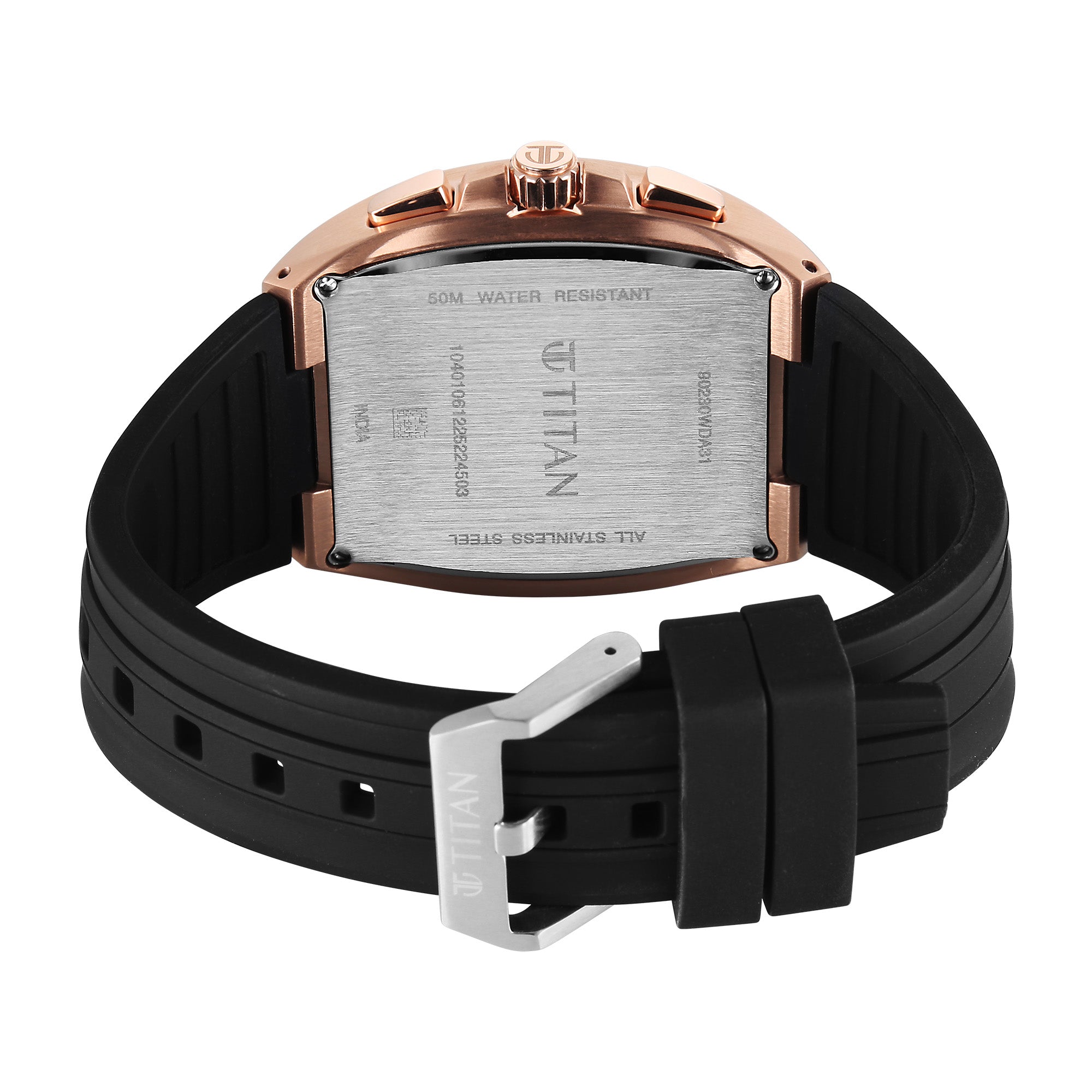 Titan Sport Black Rectangle Dial Silicone Strap Multifunction Watch For Men