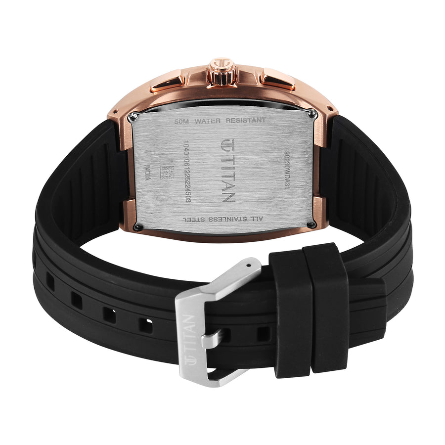 Titan Sport Black Rectangle Dial Silicone Strap Multifunction Watch For Men