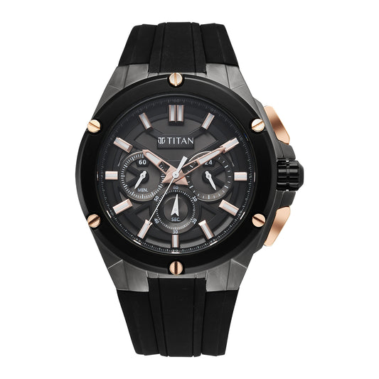 Titan Sport Grey Round Dial Black Silicone Strap Multifunction Watch For Men
