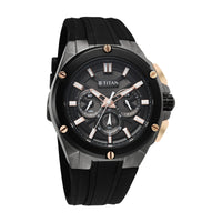 Titan Sport Grey Round Dial Black Silicone Strap Multifunction Watch For Men