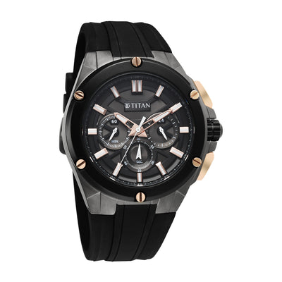 Titan Sport Grey Round Dial Black Silicone Strap Multifunction Watch For Men