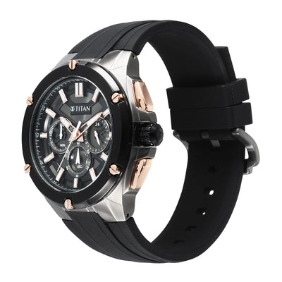 Titan Sport Grey Round Dial Black Silicone Strap Multifunction Watch For Men