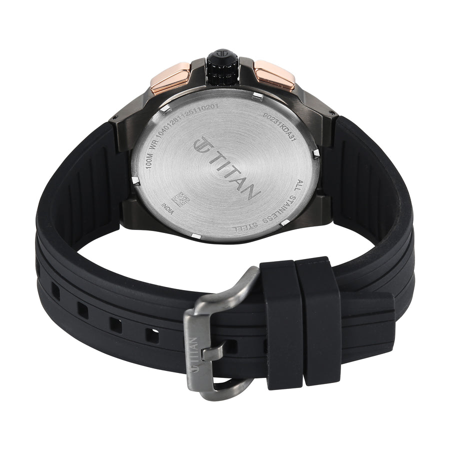 Titan Sport Grey Round Dial Black Silicone Strap Multifunction Watch For Men
