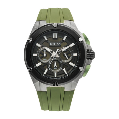 Titan Sport Green Round Dial Silicone Strap Multifunction Watch For Men