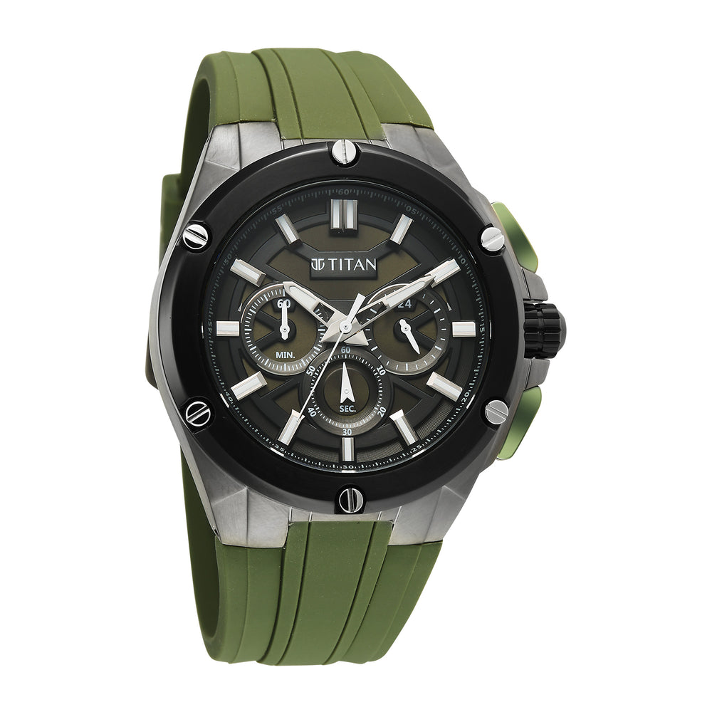 Titan Sport Green Round Dial Silicone Strap Multifunction Watch For Men