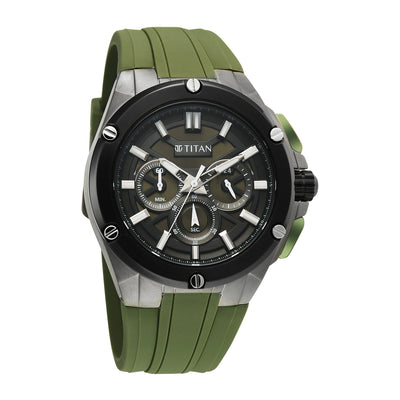Titan Sport Green Round Dial Silicone Strap Multifunction Watch For Men