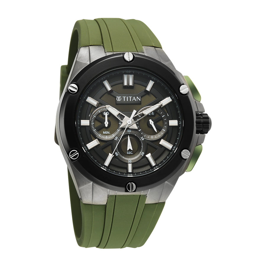 Titan Sport Green Round Dial Silicone Strap Multifunction Watch For Men
