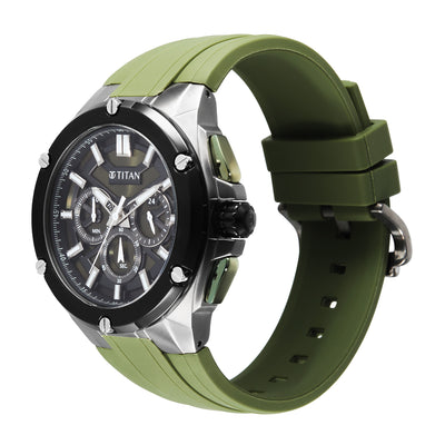 Titan Sport Green Round Dial Silicone Strap Multifunction Watch For Men