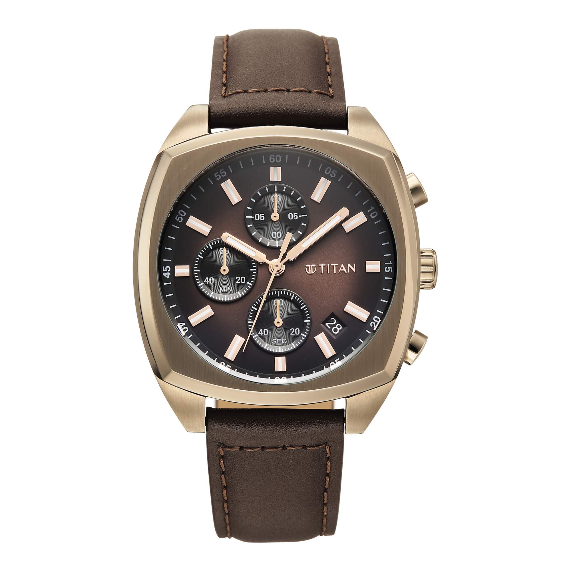 Titan Fashion Sport Brown Special Dial Leather Strap Multifunction Watch for Men