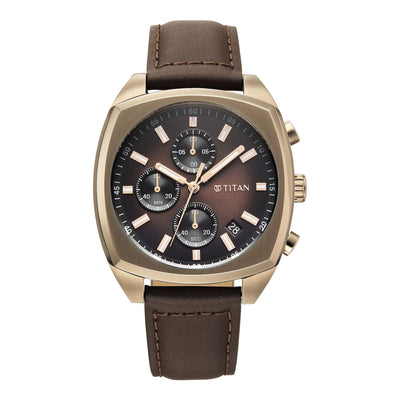 Titan Fashion Sport Brown Special Dial Leather Strap Multifunction Watch for Men