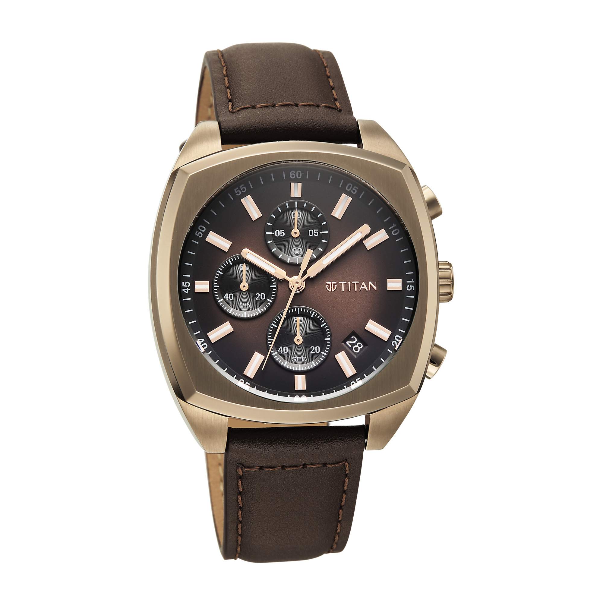 Titan Fashion Sport Brown Special Dial Leather Strap Multifunction Watch for Men