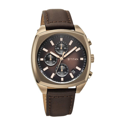 Titan Fashion Sport Brown Special Dial Leather Strap Multifunction Watch for Men